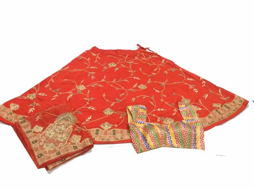 Om Vintage Indian Wedding Chiffon Hand Beaded Red Lehenga Blouse Dupatta LP3 - Picture 5 of 9