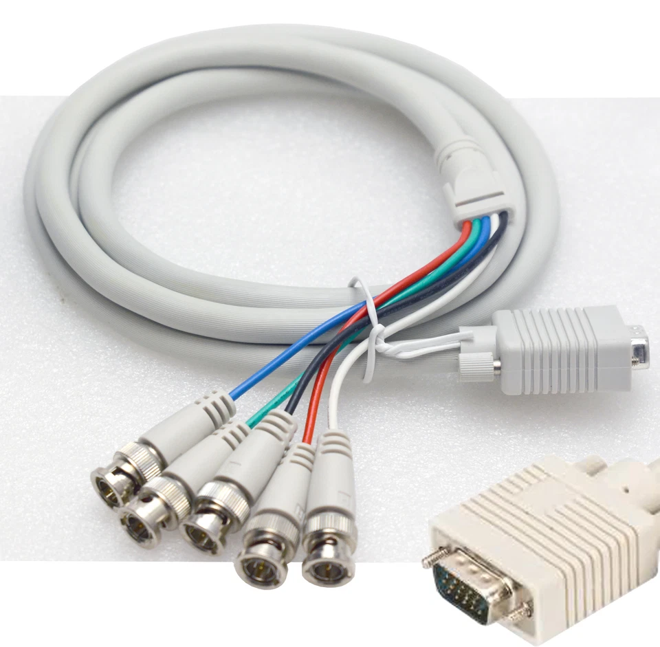 MONITOR KABEL VGA SVGA HD 15-PIN auf 5x BNC RGB HV ADAPTER KABEL - 1.8m V118 - Bild 1 von 1