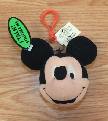 Applause Mickey Mouse Head Collectible Talking Plush Key Chain w/ Hook  *READ*
