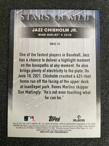 🔥2022 Topps Stars of MLB #SMLB10 Jazz Chisholm Jr. - Florida Marlins🔥 - Picture 2 of 2