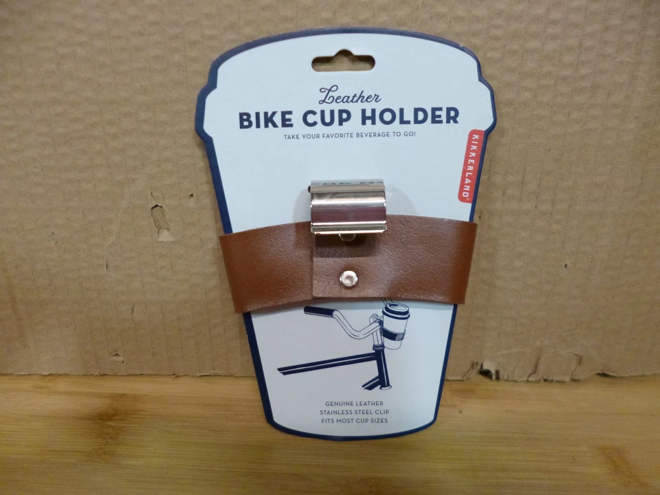 Kikkerland Leather Bike Cup Holder - Beverage Bicycle Snap-on/Clip
