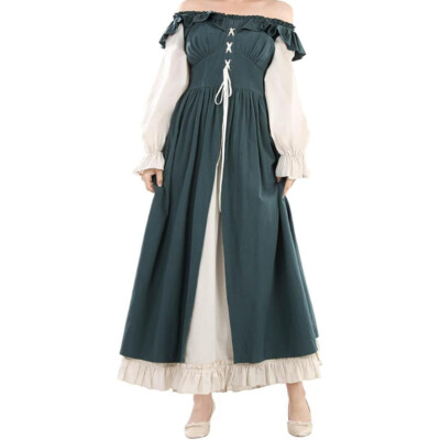 sachin and babi light blue dress Retro medieval Renaissance women's tight corset long sleeved fairy dress