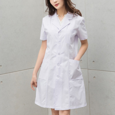 Damen Laborkittel Krankenhaus Uniform Medizinisch Arzt Jacke Robe Kurz Arm Weiß