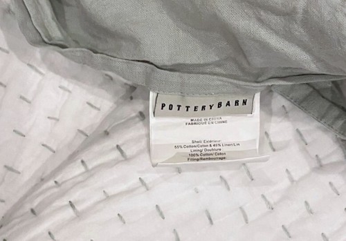 Pottery Barn Pick Stitch Quilted Euro Pillow Sham Porcelain Blue Linen Blend - Picture 4 of 4