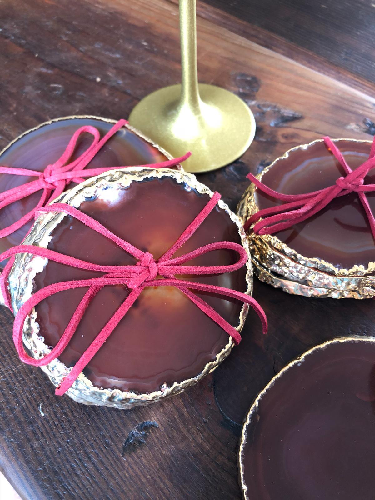 Red Rust Agate 24ct Gold Edge, Gilded, Quartz Premium Coasters (set of 4)