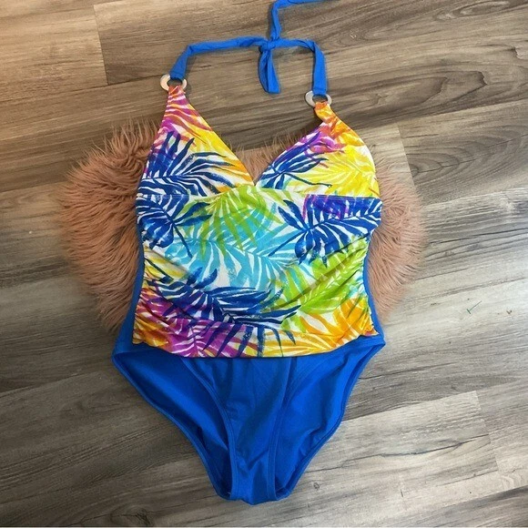 LA BLANCA One Piece Colorful Palms Swimsuit Size 14 - Image 2 of 4