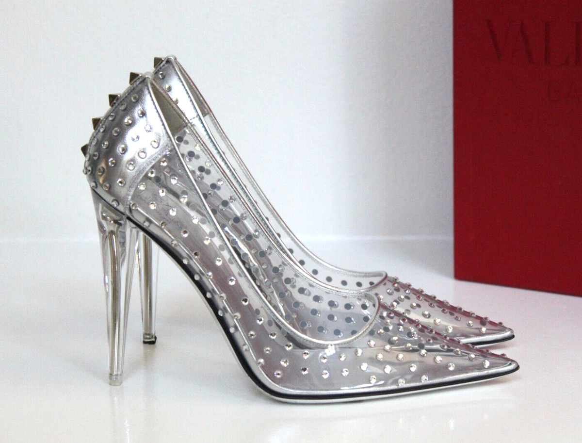 New sz 8 / 38 Valentino Garavani Crystal Embellished Clear Pointed
