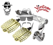 Vtg Twisted 22.2 Stem Chrome & Round Triple Square Twisted 1/2 Pedals Gold