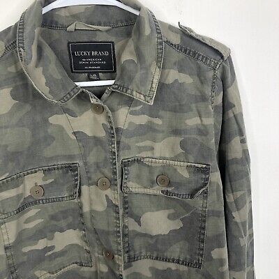 NEW Lucky Brand Long Sleeve Button Front Camo Shirt Jacket Shacket Size  Large