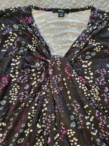Ellos NIP size 1X (22/24) Pullover Top Floral Half Sleeve Pleating at Front Neck - Picture 5 of 6