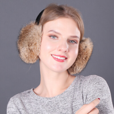 Real Rabbit Fur Fluffy Ear Muffs Unisex Winter Warmer  display picture 2