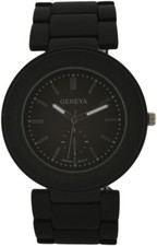 NEW LUXURY GENEVA MATTE FINISH BLACK ROUND DIAL LINK WATCH