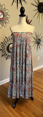Poupette St Barth S/M Maxi Dress Strapless Print Viscose