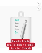 quip Floss String, Refillable Dispenser, White Plastic, 12 Month Mint Refill 银色