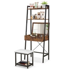 3 IN 1 Vanity Dressing Table Set Book Storage Shelf Ladder Desk Cushioned Stool
