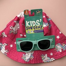 Kids' Sun Gear Set - Pink Unicorn Hat and Blue Sunglasses