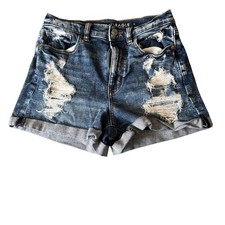 American Eagle Mom Shorts Blue Acid Wash Distressed Denim Rolled Hem Size 2