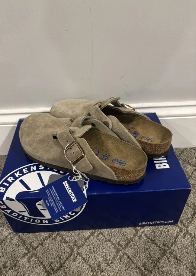 Birkenstock Boston Soft Footbed Suede Leather Clog Shoes - Taupe