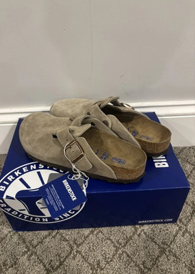 Birkenstock Boston Soft Footbed Suede Leather Clog Shoes - Taupe