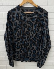 Zadig Voltaire 100 Cashmere Blue Gray Leopard Print Sweater Size M