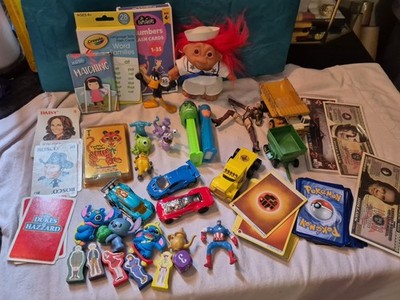 Toy Lot Box Mix- Die Cast,Pez, Collectable Cards, Novelty Bills And More