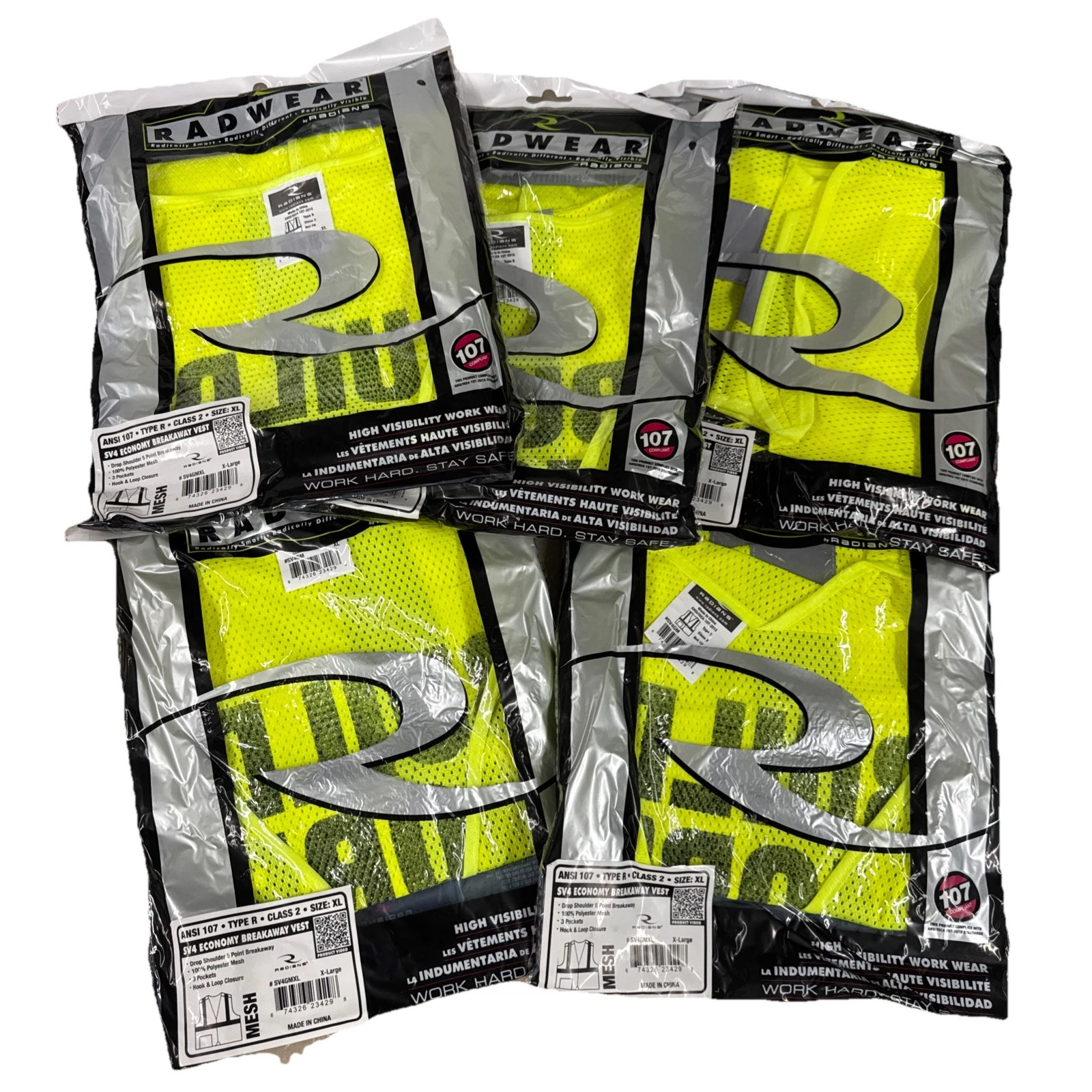 Lot Of 5 Radians XL High Visibility Vest, Yellow Class 2 Safety New Sv4gm - READ - product detail image 1