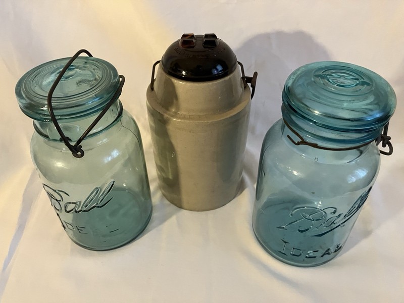 A Rare Weir 1892 Stoneware Jar and 2 Ball Jars 1906 Idea &  Ball 1940