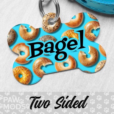 Bagel Dog Tags for Dogs, Funny Pet ID Tags, Custom Personalized Puppy Gift
