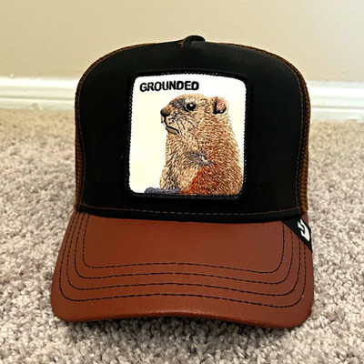 Goorin Bros Groundhog Patch Trucker Hat Black/Brown Mesh Back Adjustable
