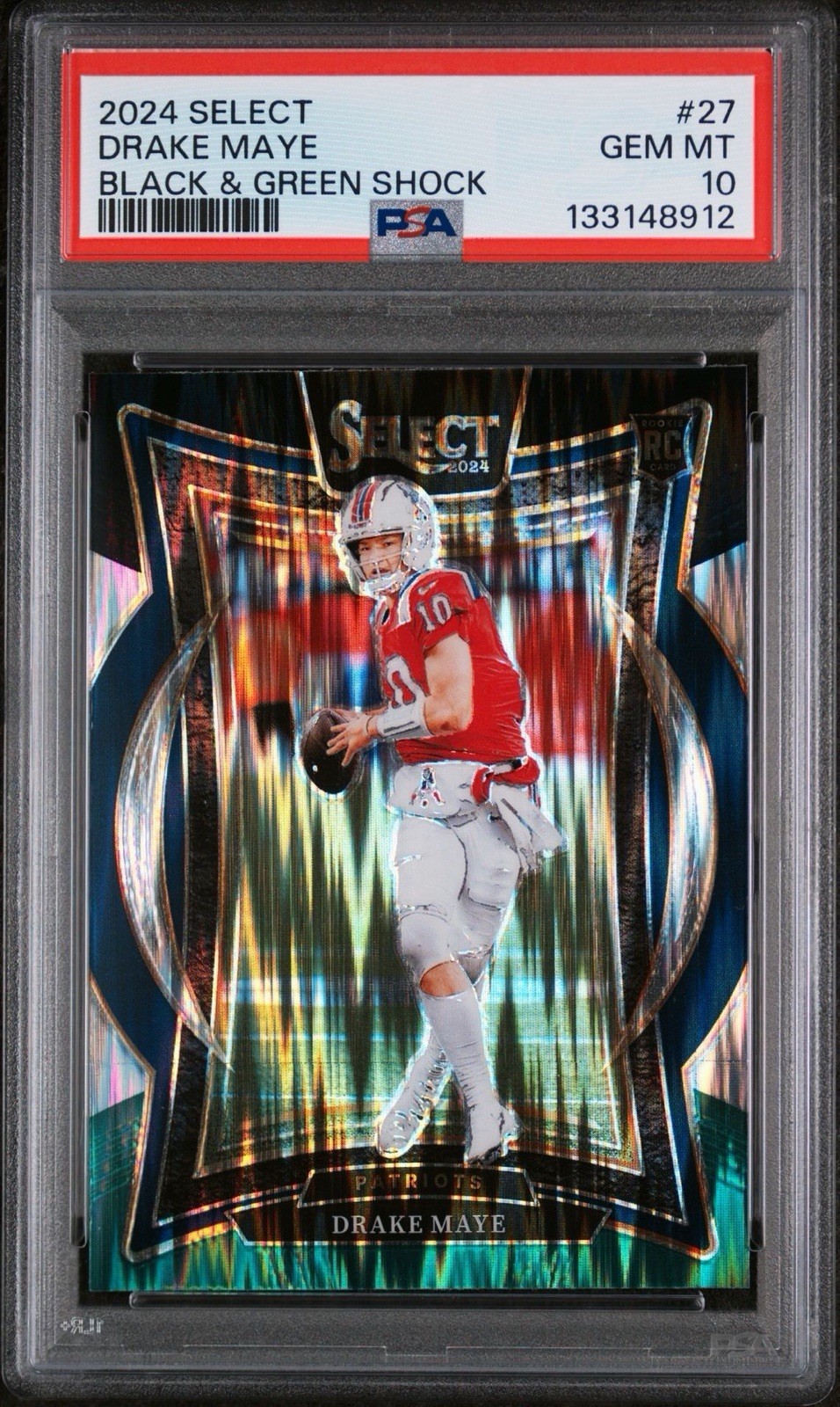 Drake Maye [RC] - 2024 Panini Select Concourse Black & Green Shock Prizm PSA 10