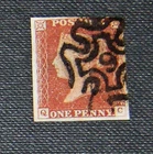 QV 1841 1d red Imperf  SG8 4 margins Black Maltese Cross with No. 9  QC letters