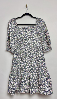 Levi s Womens Dress Large Floral Babydoll Tiered Short Puff Sleeve Cotton