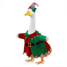 Christmas Elf Porch Goose Outfits Red Green Costume for 23" Cement Statue Win...