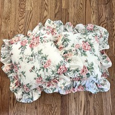 2 Vintage Cs Brooks Ruffle Edge Throw Pillows Floral Rose Cottage Shabby Granny