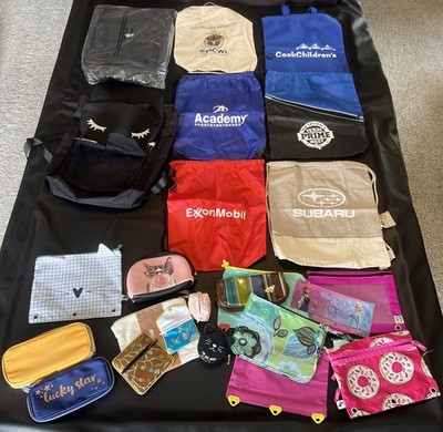 Lot of 20+  Bags: Backpacks , Drawstring bags, pencil cases, small items  