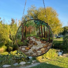The Forest Painted Stained Glass , Window Hanging Decor, Outdoor Sun C
