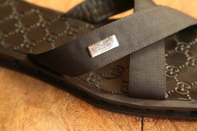 Gucci GG schwarz Leder Canvas Sandalen Schieber Flip Flops Herren UK 11 G US 12