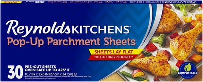 Reynolds Kitchens Pop-Up Parchment Paper Sheets, 10.7x13.6 30 Count, White 