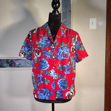 VTG Floral Cowgirl Cottagecore Hawaiian Wmns Shirt Size S/M/T608