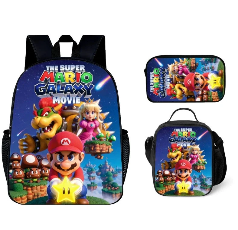 Mario Galaxy Backpack Set, School Backpack, Lunch Bag, Pencil Case