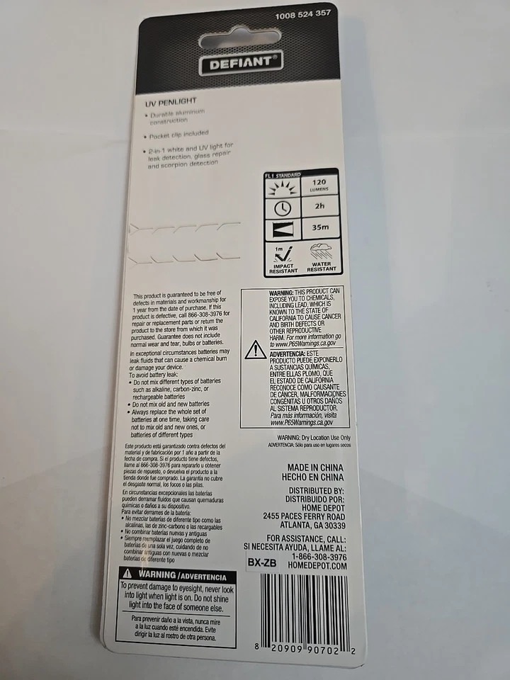 Pluma Defiant Luz con Función UV 120 Lúmenes Aluminio Negro 1008 524 357 Foto 2 de 4