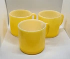 Set Of ( 3 ) Vintage Federal F Yellow Milk Glass Coffee Cup Mug Heat Proof  USA