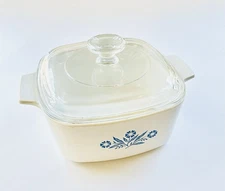 Vintage Blue Cornflower CorningWare A-1½-B Casserole Dish & Orig Pyrex Glass Lid