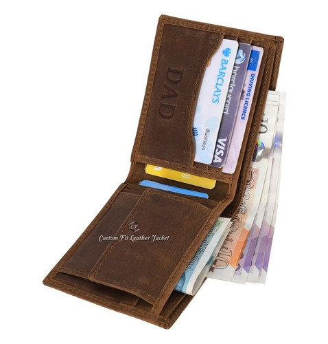 Men's Crazy Horse Leather Bifold Wallet Credit Card Coin Holder DAD GIFT WALLET - Picture 15 of 17