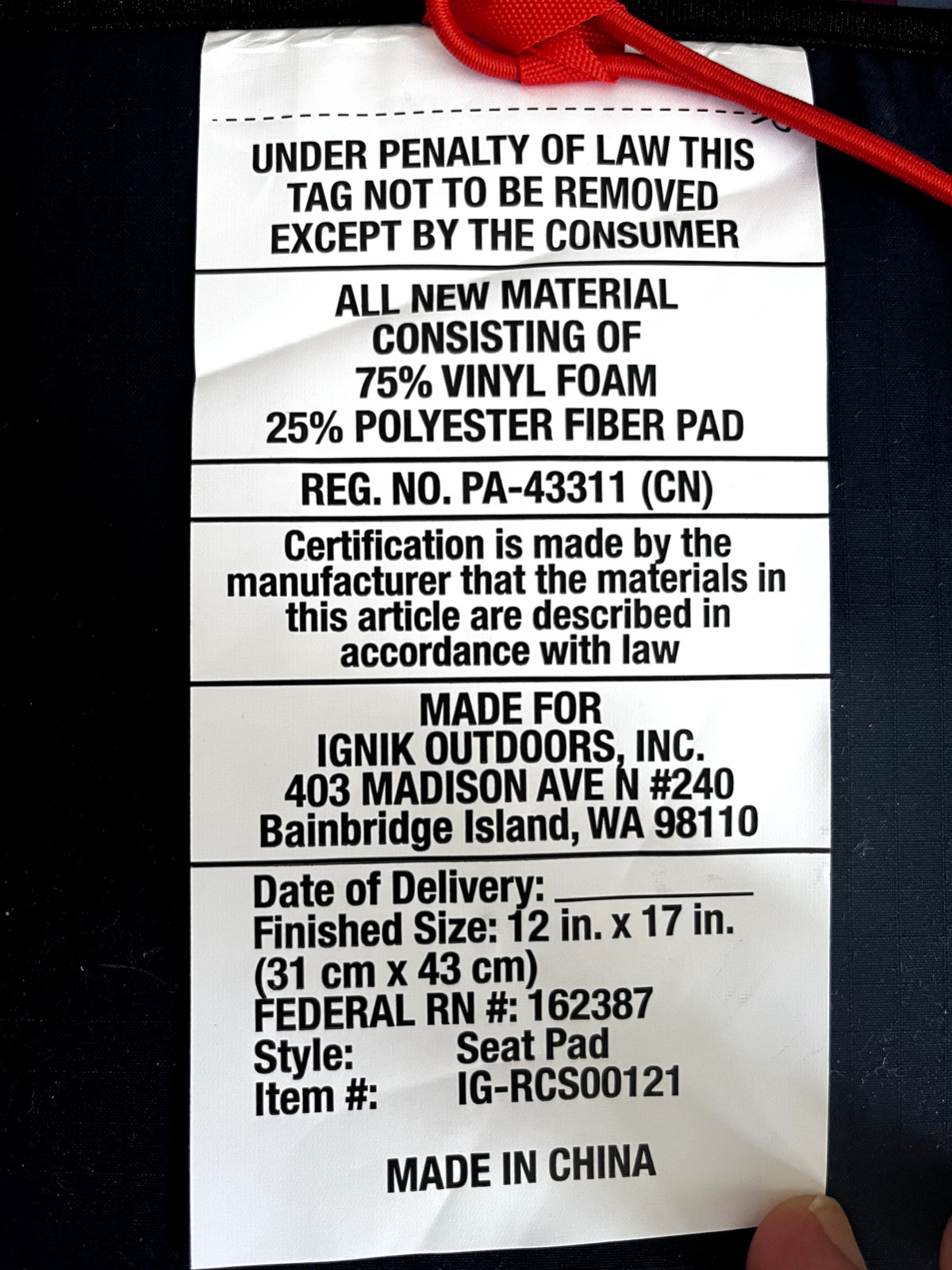 New Ignik Heat Pad Outdoors Backside Heated Seat Pad-Orange-Regular