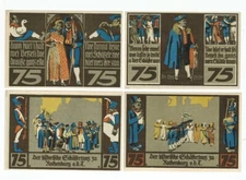 SET OF 4 GERMANY NOTGELD 75 PFENNIG STADT-ROTHENBURG 1921 UNC