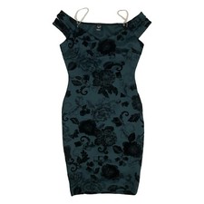 Windsor Dress Green Black Body Con Flocked Large Floral Size Small Body Con