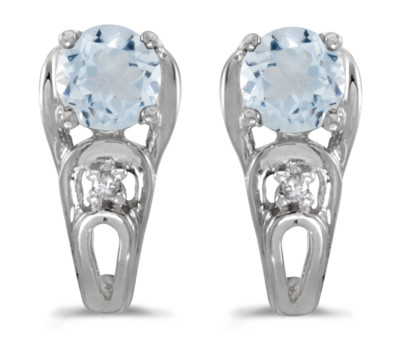 Ohrringe 14 Karat Weißgold rund Aquamarin und Diamant