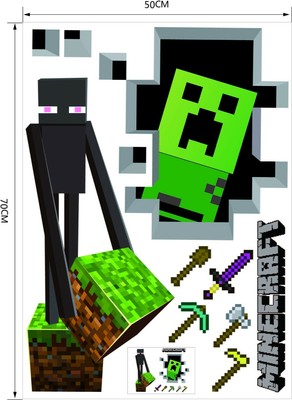 2 Pcs Minecraft Wall Stickers 3d Wall Art Home Decor Gamer Room Ebay