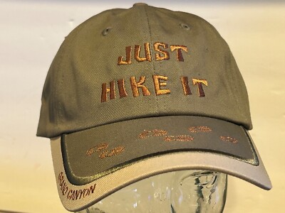 Grand Canyon '' Just Hike It '' Landmark Vacation Tan Olive Green Golf Cap Hat NEW